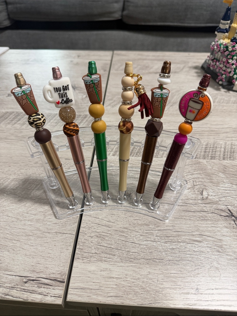 Assorted Decorative Coffee-Themed Beaded Pens ( Black Ink)